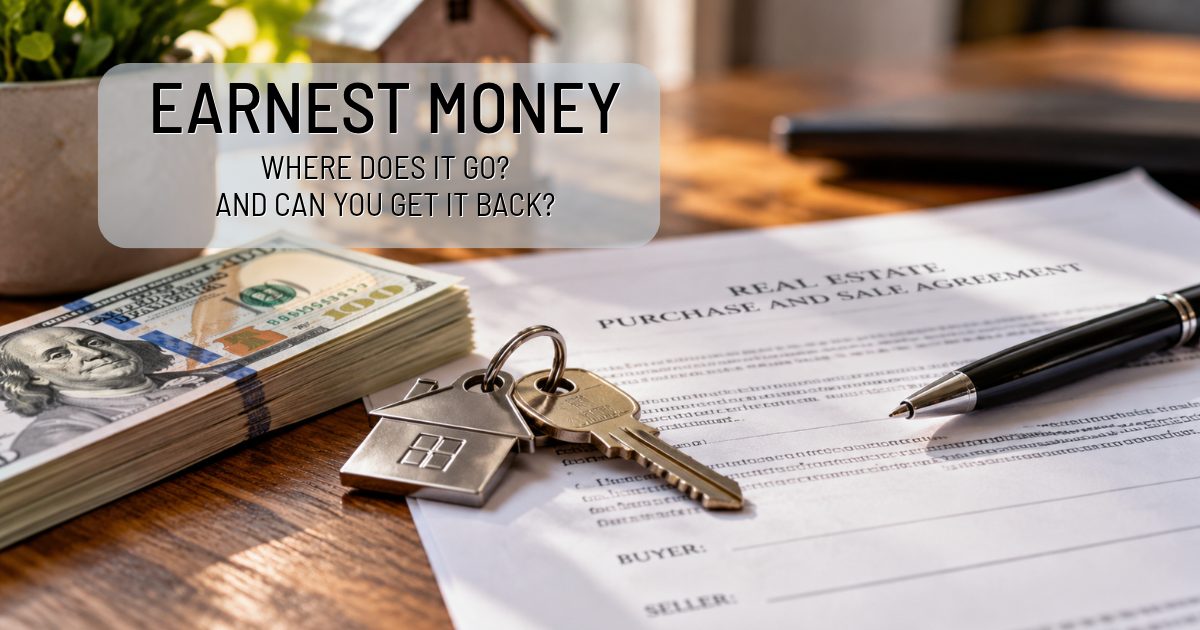 House keys, cash, and a real estate purchase agreement illustrating earnest money when buying a home in Washington.